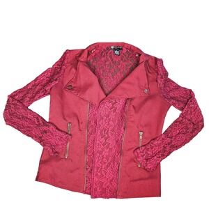 Red‎ Snap Y2K Fairy Grunge Whimsigoth Lace Red Long Sleeve Small Shacket